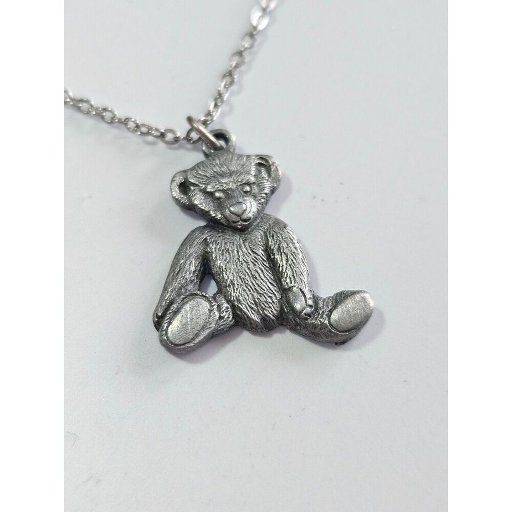 Vintage pewter usps bear pendant necklace 19"
